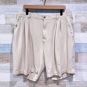 Tommy Bahama 100% Silk 8 Inch Pleated Dress Shorts Beige Vacation Mens 38